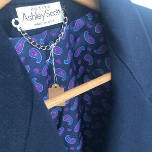 Ashley Scott Navy Long Coat with Paisley Blue Lining